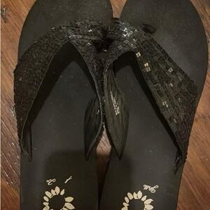 YELLOW BOX- Elegant Black Sequin Flip-Flops